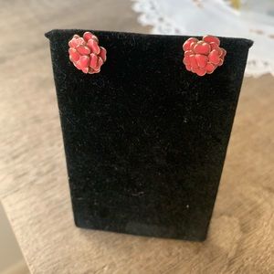 Anthropologie pink/coral flower stud earrings for pierced ears